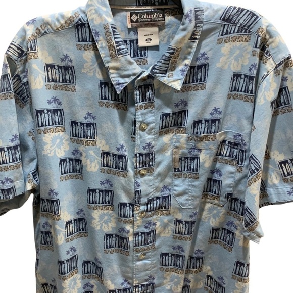- Columbia XCO Blue Cotton Surfboard Hawaiian Shirt Blue Sz  XL - Picture 2 of 9